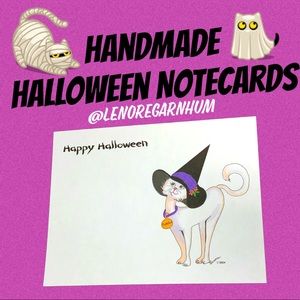 Halloween Cat Witch handmade note cards my art